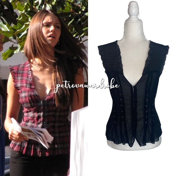 bebe Tops - Bebe Pintuck Hook & Eye Top ASO Elena Gilbert